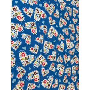 Spring Floral II by MLiss Blue Fabric 1/2 yardx42" with Heart & Flower Pattern